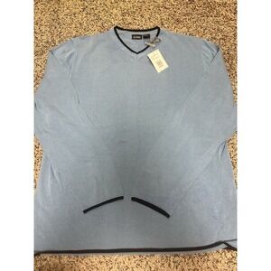 111 State V-Neck Sweater Lightweight - Light Blue -‎ Men's Large - Black Trim